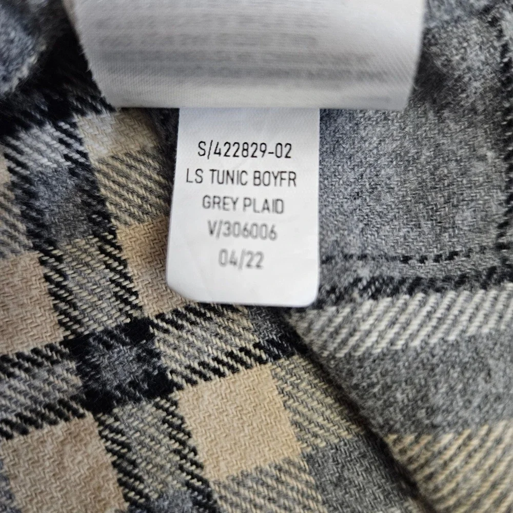 Old Navy Grey Plaid Boyfriend Shirt Flannel Tunic Button Down Women's M